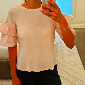 WOMEN'S H&M PINK RUFFLE SLEEVE SHORT SLEEVE T SHIRT TOP SZ XS $30